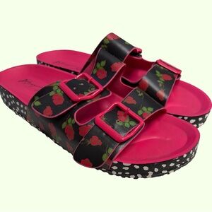 Betsy Johnson Arti Slide Buckle Sandals with Roses and Polka Dots